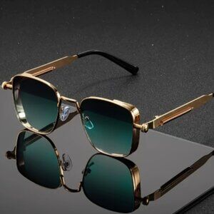 Men Driving Sunglasses Vintage Steampunk Square Sunglasses Metal Frame with Spri